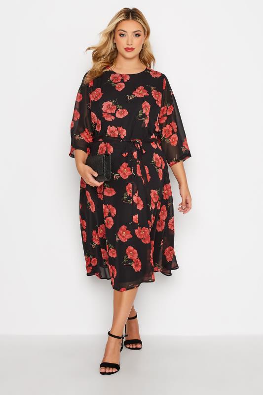 YOURS LONDON Plus Size Black Poppy Floral Print Dress | Yours Clothing 2