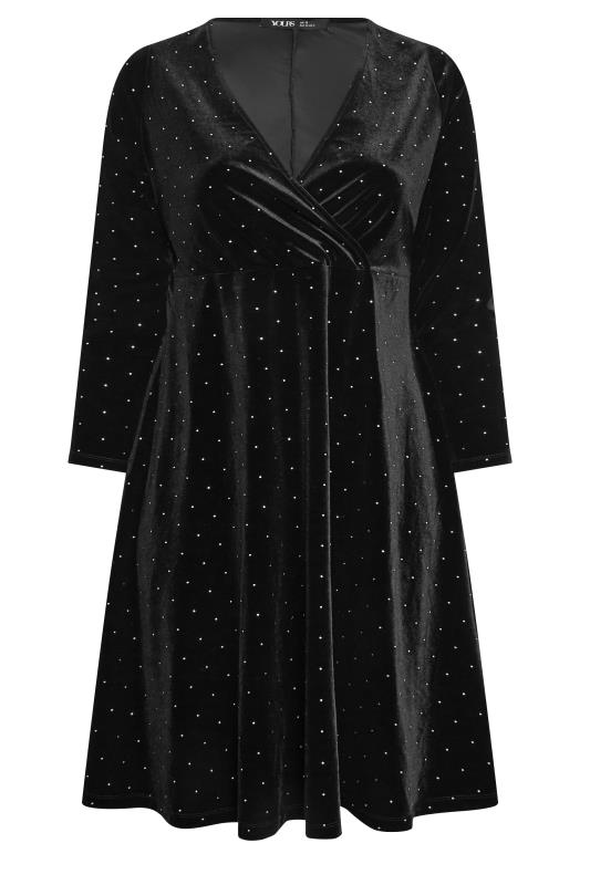 YOURS LONDON Plus Size Black Stud Velvet Wrap Dress | Yours Clothing 6