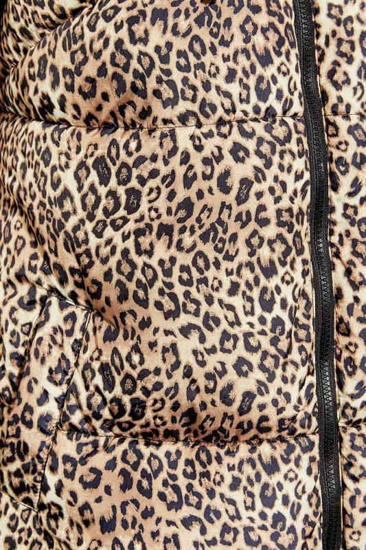 Plus Size Brown Leopard Print Hooded Puffer Maxi Coat | Yours Clothing 5