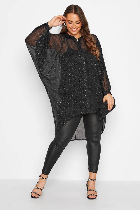 Plus Size Black ZigZag Dot Print Extreme Dipped Hem Shirt | Yours Clothing 2