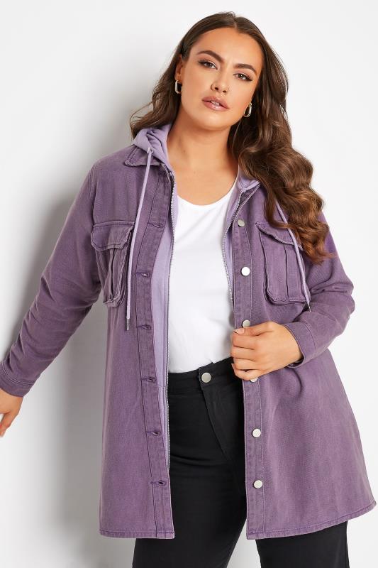 LIMITED COLLECTION Plus Size Purple Longline Denim Jacket | Yours Clothing 1