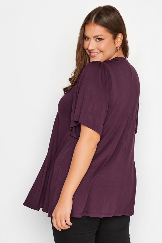 Plus Size Purple Pleat Angel Sleeve Swing Top | Yours Clothing 3
