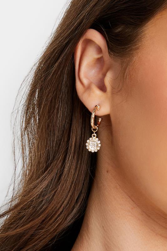 Gold Small Diamante Hoop Drop Earrings | Yours Clothing  2