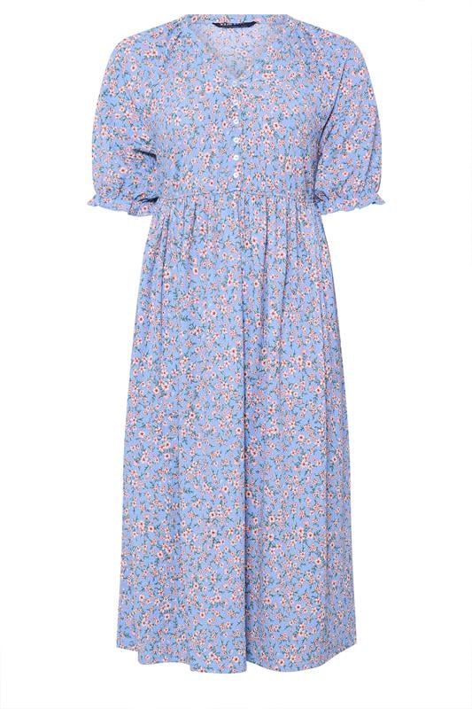 YOURS Plus Size Blue Ditsy Floral Raglan Sleeve Dress | Yours Clothing 5