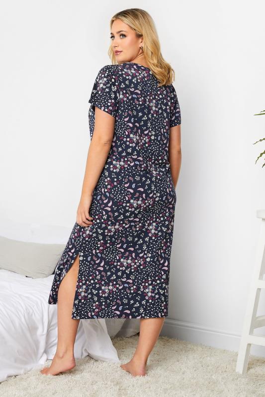 Plus Size Navy Blue Paisley Print Placket Midaxi Nightdress | Yours Clothing 2