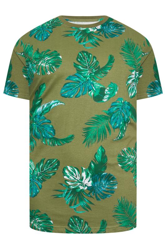 BadRhino Big & Tall Plus Size Mens Khaki Green Tropical Leaf Print T-Shirt | BadRhino  3