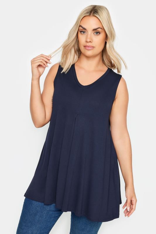 YOURS Plus Size Navy Blue V-Neck Swing Vest Top | Yours Clothing 1