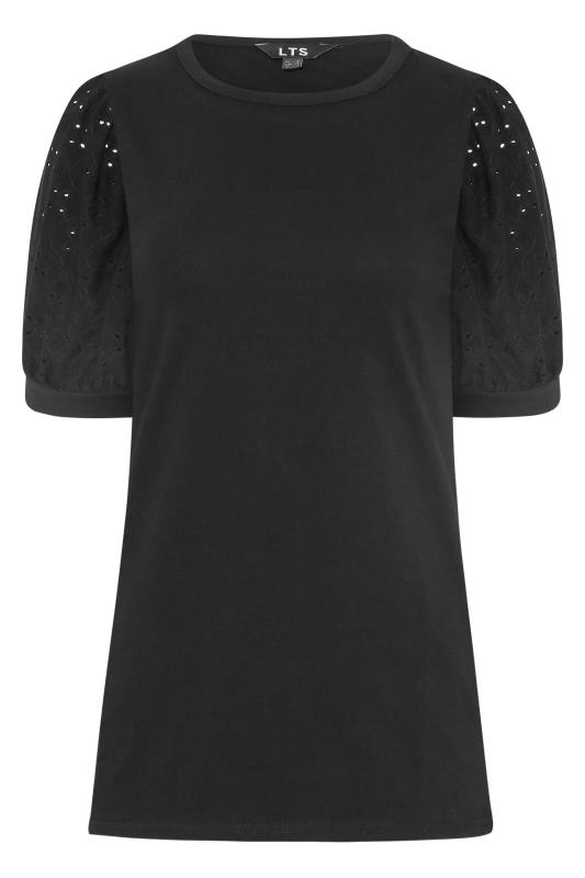 LTS Tall Black Broderie Anglaise Puff Sleeve Top_X.jpg