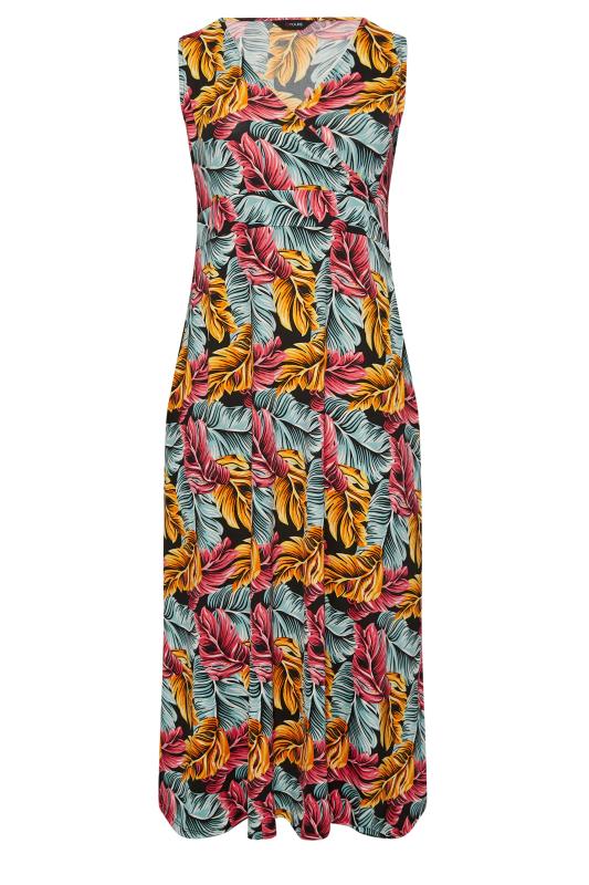 YOURS Plus Size Black Tropical Leaf Print Wrap Maxi Dress | Yours Clothing 6