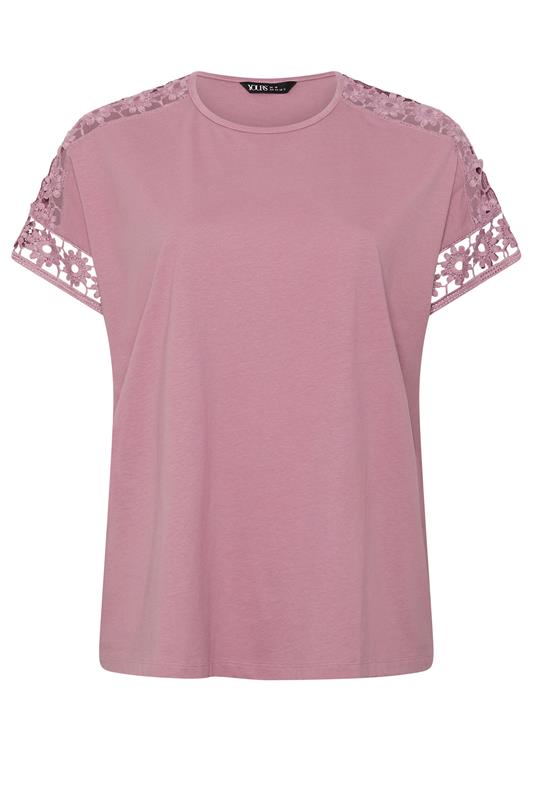 YOURS Plus Size Pink Crochet T-Shirt | Yours Clothing 5