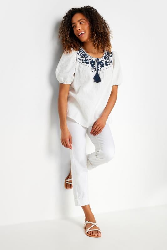 M&Co White & Navy Embroidered Blouse | M&Co 3