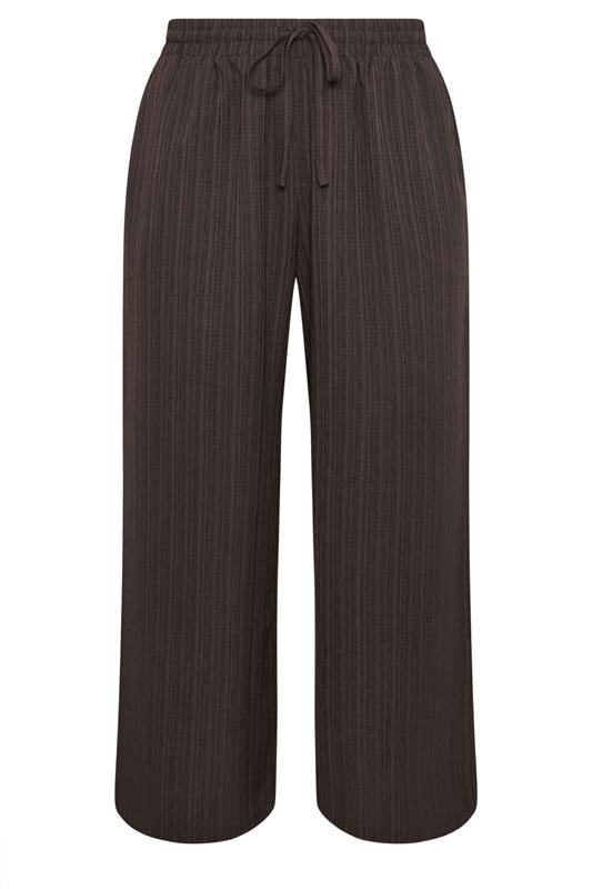 YOURS Plus Size Brown Wide Leg Textured Trousers | Yours Clothing 5