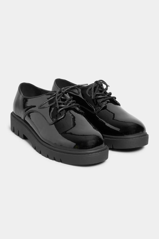 Black Patent Lace Up Loafers In Extra Wide EEE Fit | Yours Clothing 2