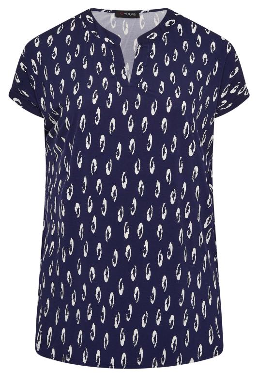 YOURS Plus Size Curve Navy Blue Animal Print Half Placket Blouse | Yours Clothing  7