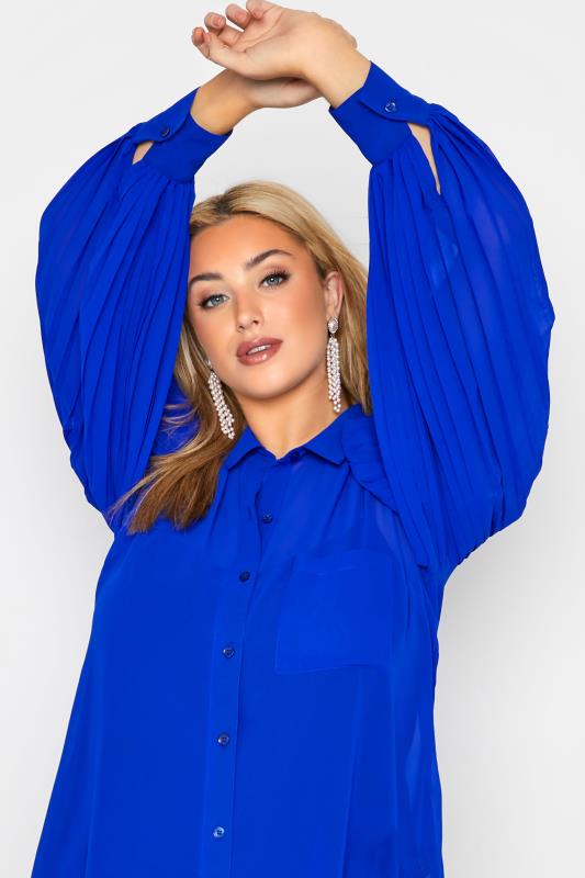 YOURS LONDON Plus Size Cobalt Blue Pleat Sleeve Mesh Shirt | Yours Clothing 4