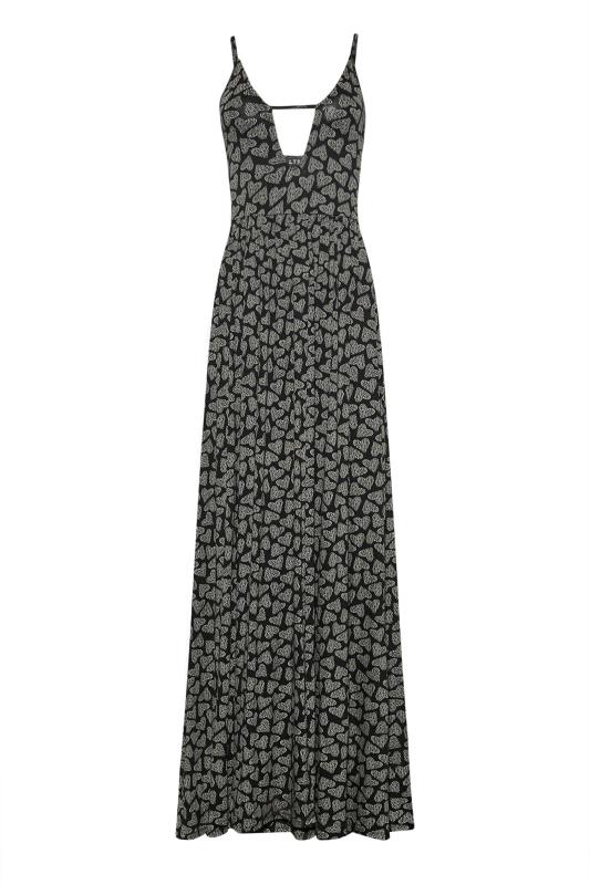 LTS Tall Black Heart Print Plunge Strappy Maxi Dress 6