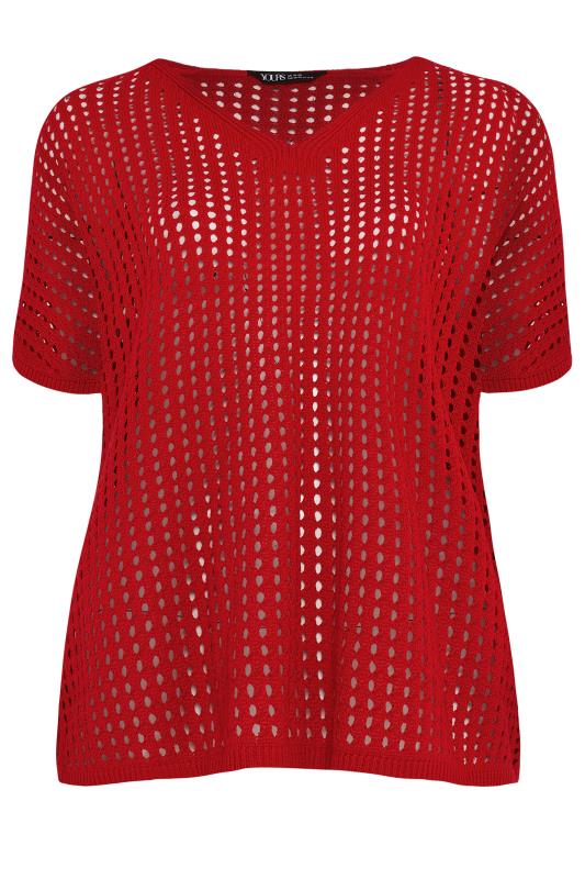 YOURS Plus Size Red Crochet Short Sleeve Top | Yours Clothing 5