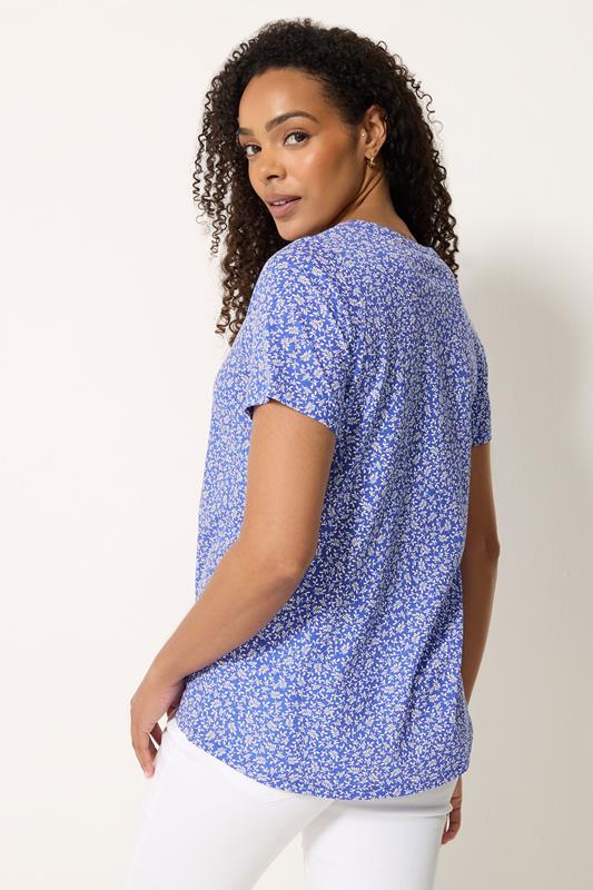 M&Co Blue Leaf Print Cotton Henley Top| M&Co 2