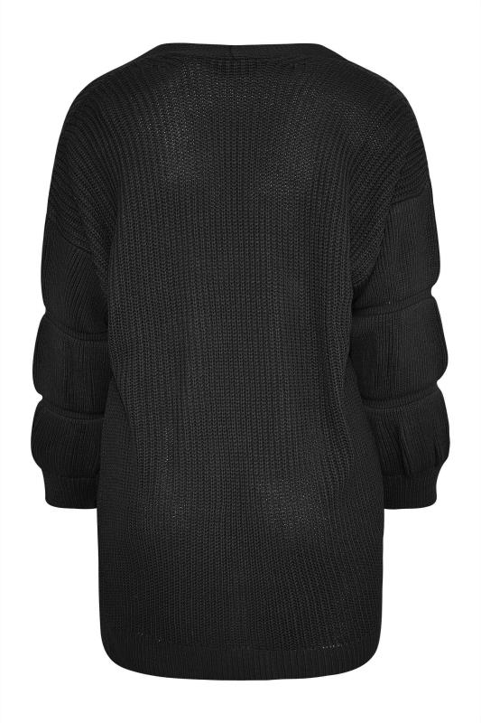 Black Ruched Sleeve Knitted Cardigan_BK.jpg