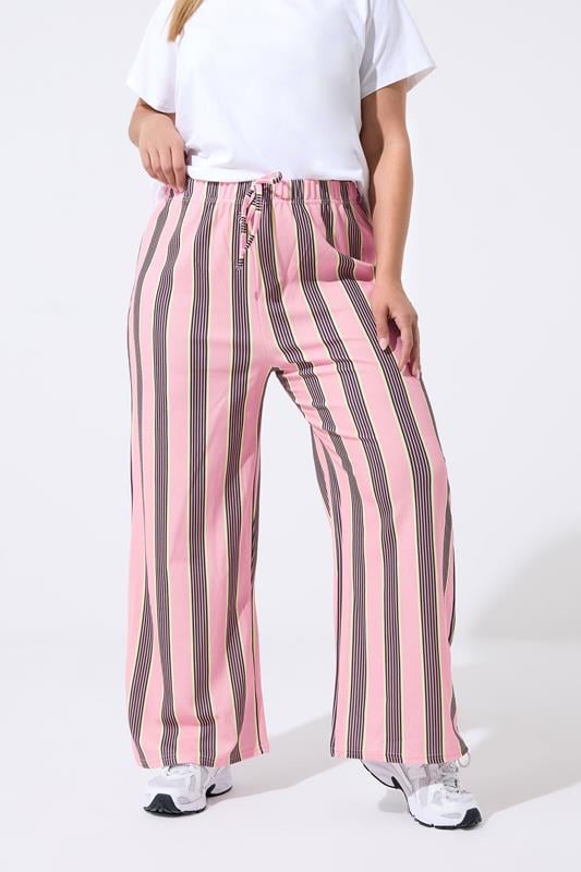 LIMITED COLLECTION Plus Size Pink Striped Wide Leg Trousers | Yours Clothing 1