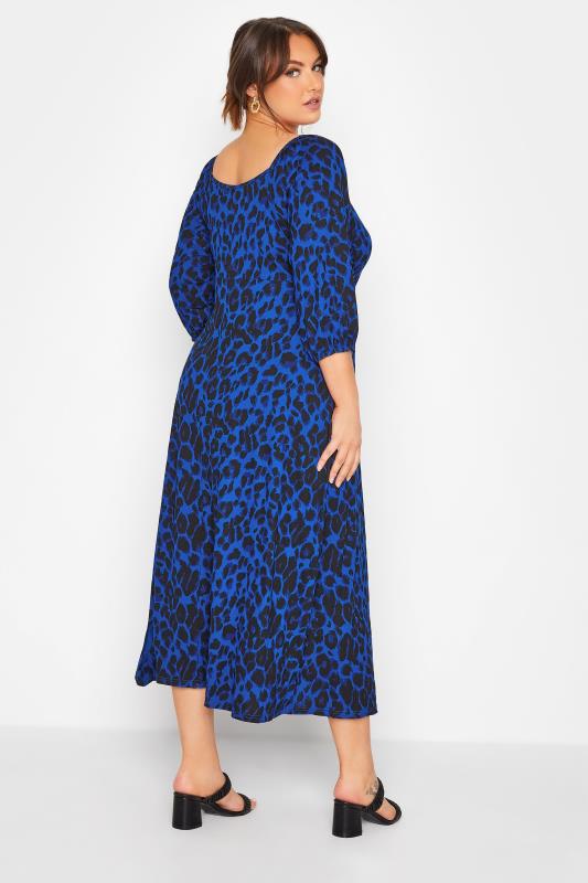 LIMITED COLLECTION Curve Navy Blue Leopard Print Wrap Milkmaid Dress 3