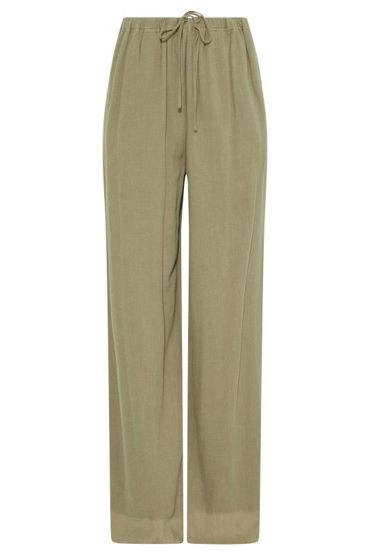 LTS Tall Khaki Green Linen Blend Wide Leg Trousers 4
