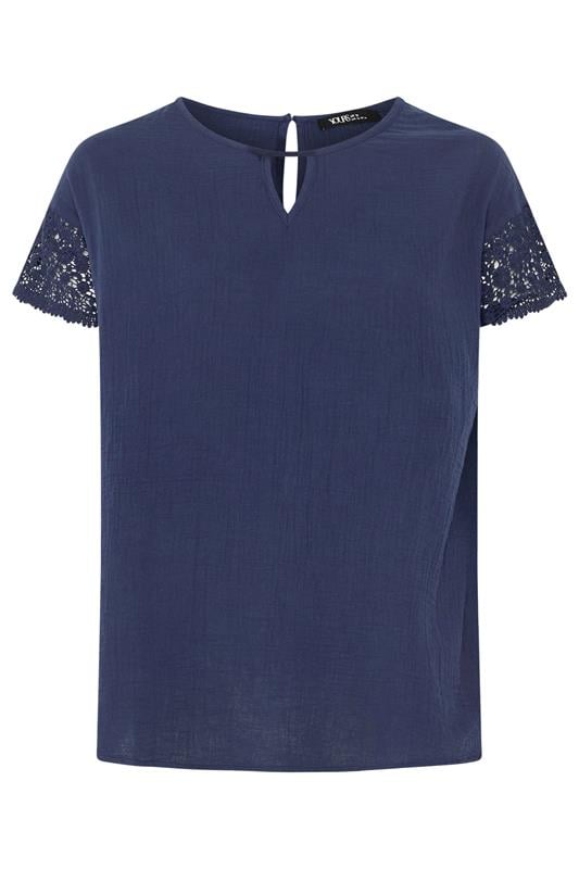 YOURS Plus Size Navy Blue Crochet Cheesecloth Top | Yours Clothing 5