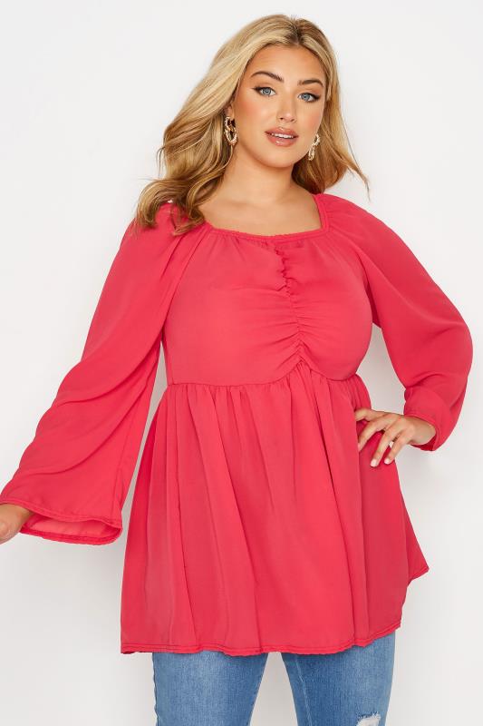 LIMITED COLLECTION Plus Size Hot Pink Ruched Blouse | Yours Clothing 1