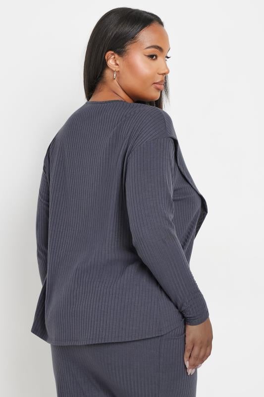 LIMITED COLLECTION Plus Size Grey Ribbed Cross Over Top | Yours Clothing 4