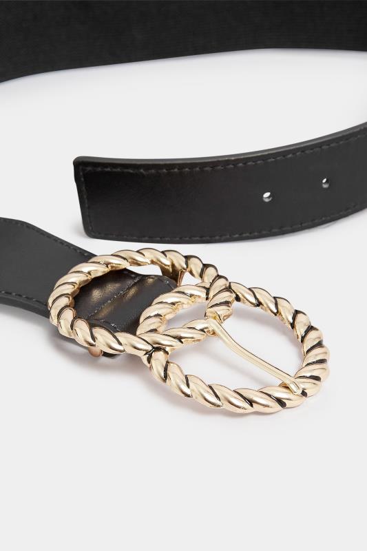 Black Twisted Buckle Wide Stretch Belt | Yours Clothing 4