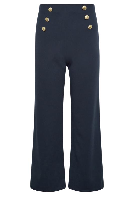 PixieGirl Navy Blue Button Front Wide Leg Trousers | PixieGirl 5