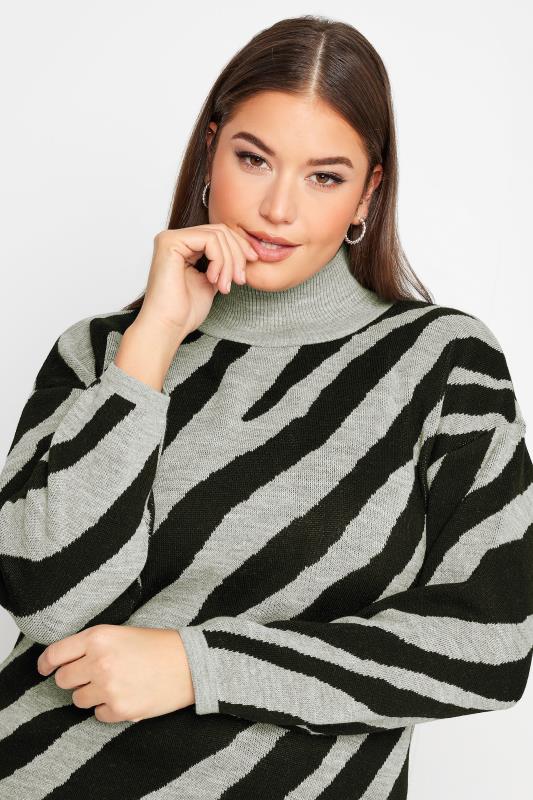 YOURS Plus Size Grey Zebra Print Turtle Neck Jumper | Yours Clothing 5