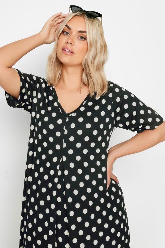 YOURS Plus Size Black Polka Dot Pleat Front Dress | Yours Clothing 4