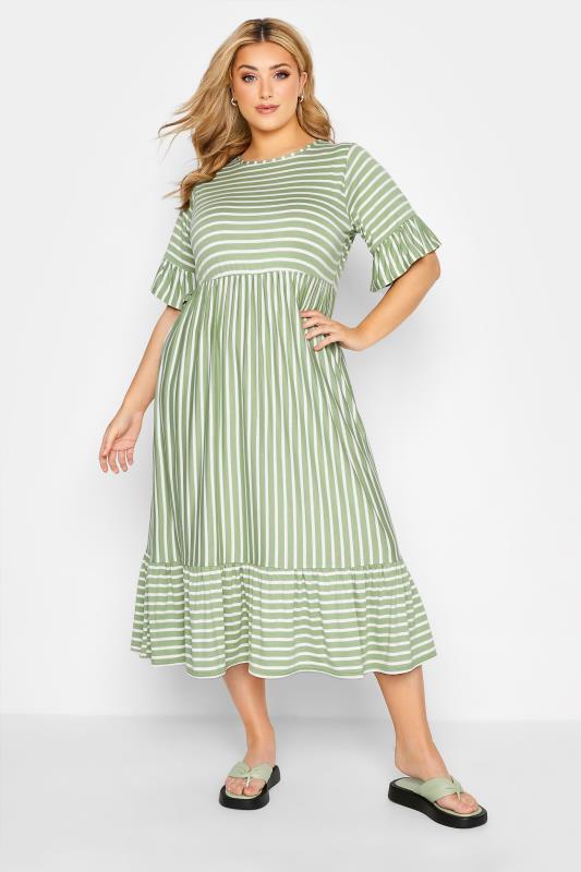 LIMITED COLLECTION Curve Sage Green Stripe Print Midaxi Smock Dress_A.jpg
