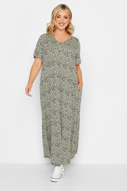 YOURS Plus Size Black Ditsy Floral Maxi Dress | Yours Clothing 1