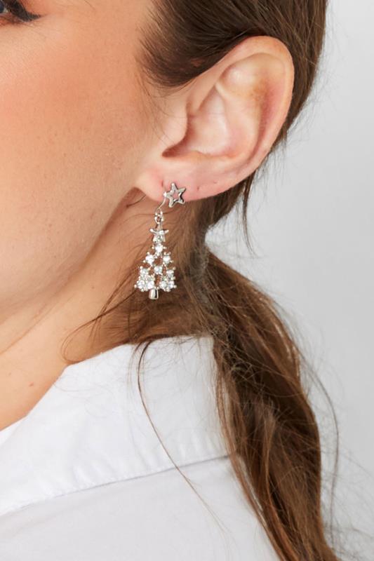 2 PACK Silver Christmas Tree Drop Earrings | Yours Clothing 1