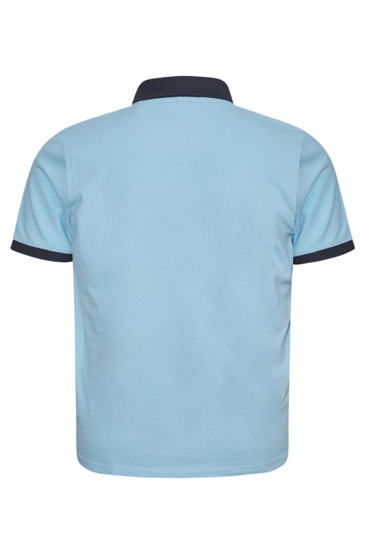 BadRhino Big & Tall Blue Contrast Collar Polo Shirt 4