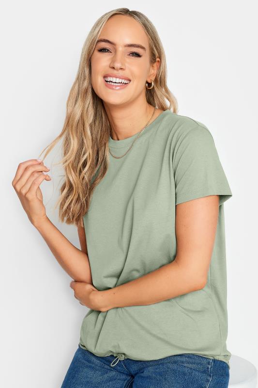 LTS Tall Khaki Green Drawstring Hem Cotton T-Shirt | Long Tall Sally 4