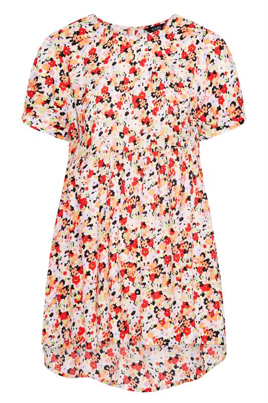 Plus Size Pink Floral Print Dipped Hem Peplum Top | Yours Clothing  4