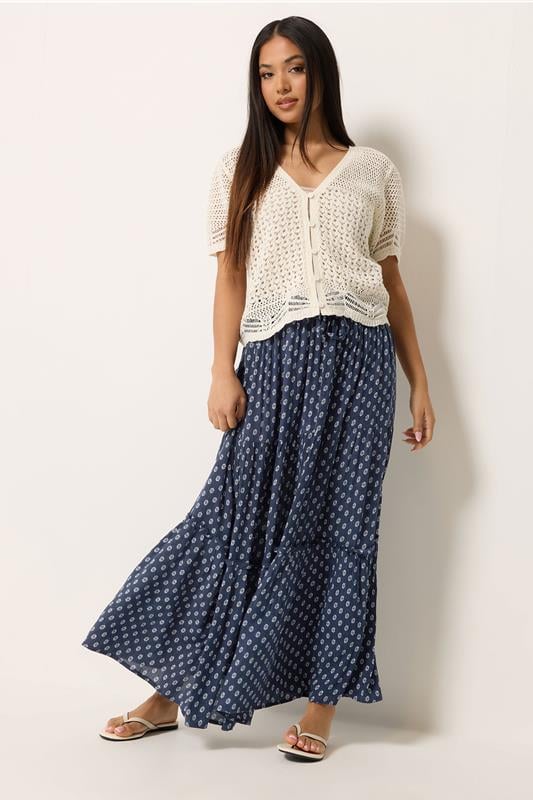  M&Co Petite Navy Blue Dobby Maxi Skirt