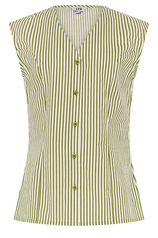 LTS Tall Women's Green Stripe Cotton Button Waistcoat | Long Tall Sally 5