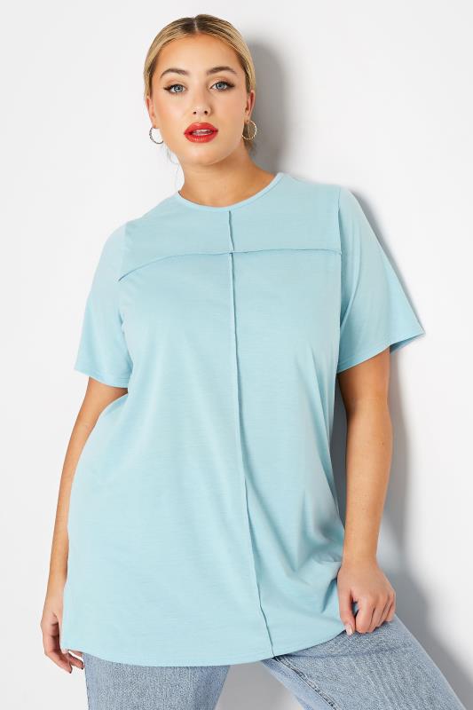 LIMITED COLLECTION Curve Blue Exposed Seam T-Shirt_A.jpg