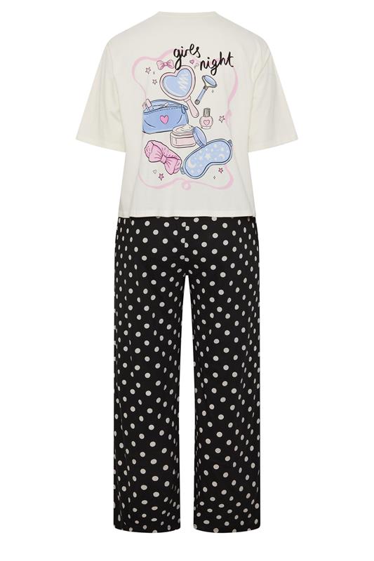 YOURS Plus Size Ivory White 'Girls Night' Polka Dot Pyjama Set | Yours Clothing 8
