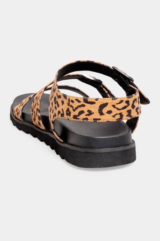 LTS Brown Leopard Print Buckle Strap Sandals In Standard D Fit 4