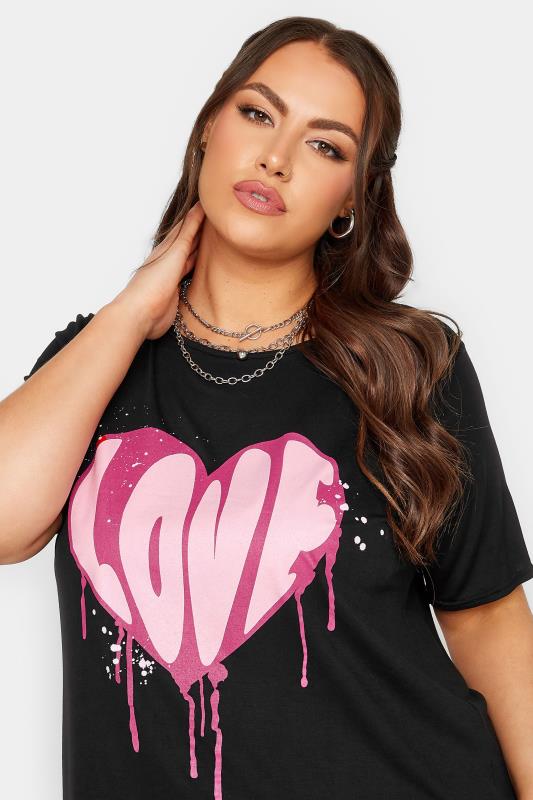 LIMITED COLLECTION Plus-Size Curve Black 'Love' Heart Print T-Shirt | Yours Clothing 4