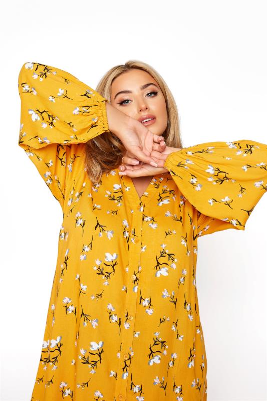 YOURS LONDON Yellow Floral Long Sleeve Blouse_D.jpg