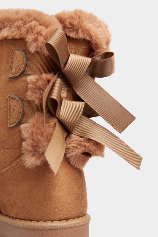 Brown Vegan Faux Suede Bow Detail Boots In Extra Wide EEE Fit 7