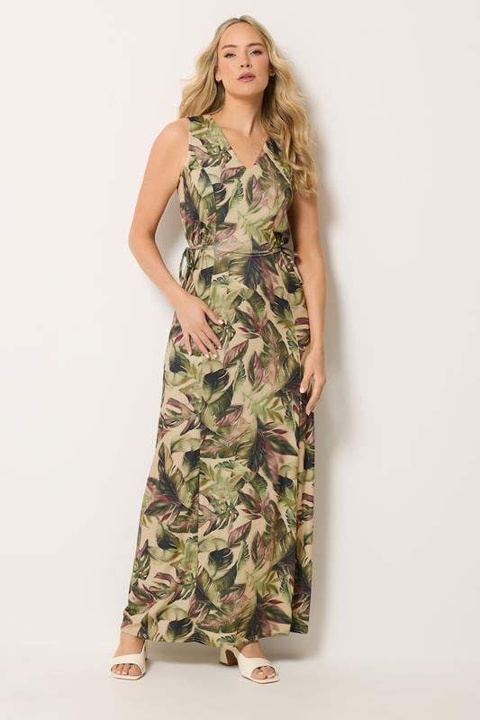  LTS Tall vestido largo verde tropical con lazo en la cintura