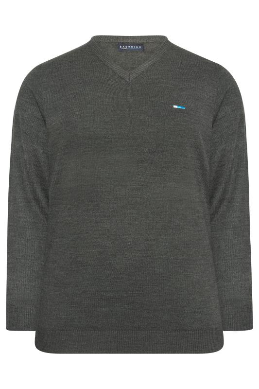 BadRhino Big & Tall Charcoal Grey Essential V-Neck Knitted Jumper 3