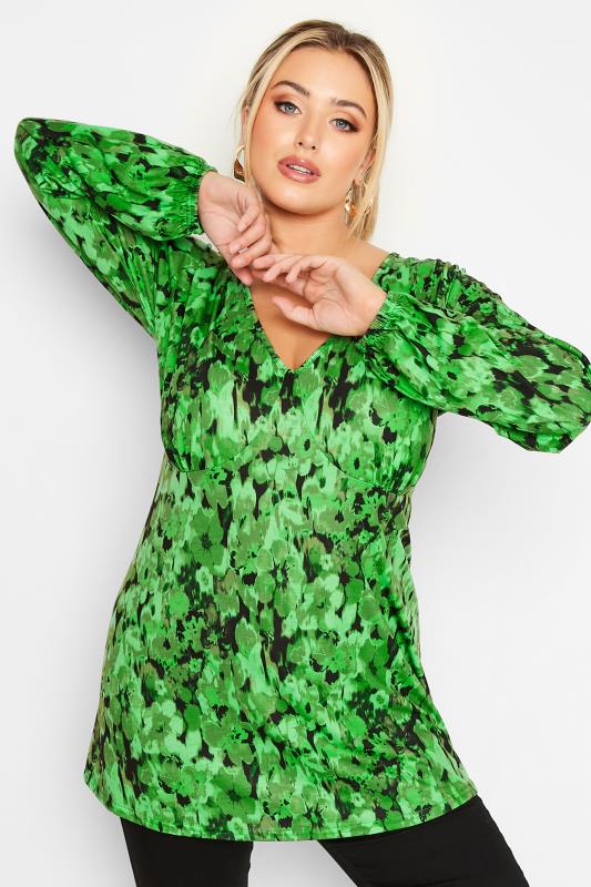 LIMITED COLLECTION Plus Size Green Floral Bust Detail Top | Yours Clothing 1